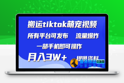 搬运Tiktok萌宠类视频，一部手机即可。所有短视频平台均可操作，月入3W+|极客创益资源网