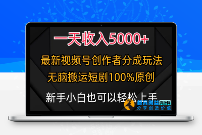 一天收入5000+，视频号创作者分成计划，最新100%原创玩法，|极客创益资源网