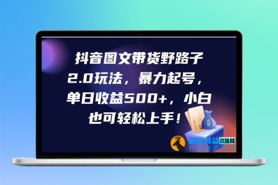 抖音图文带货野路子2.0玩法，暴力起号，单日收益500+，小白也可轻松上手！|极客创益资源网