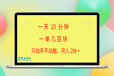 一天10分钟_一单几百块_简单无脑操作_月入2W+教学|极客创益资源网