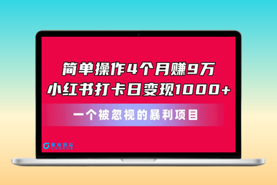 小红书打卡日变现暴利项目_4个月赚取9万收入|极客创益资源网